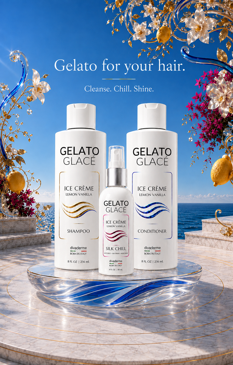 Gelato Glacé Hair Ritual with shampoo, conditioner, and Silk Chill